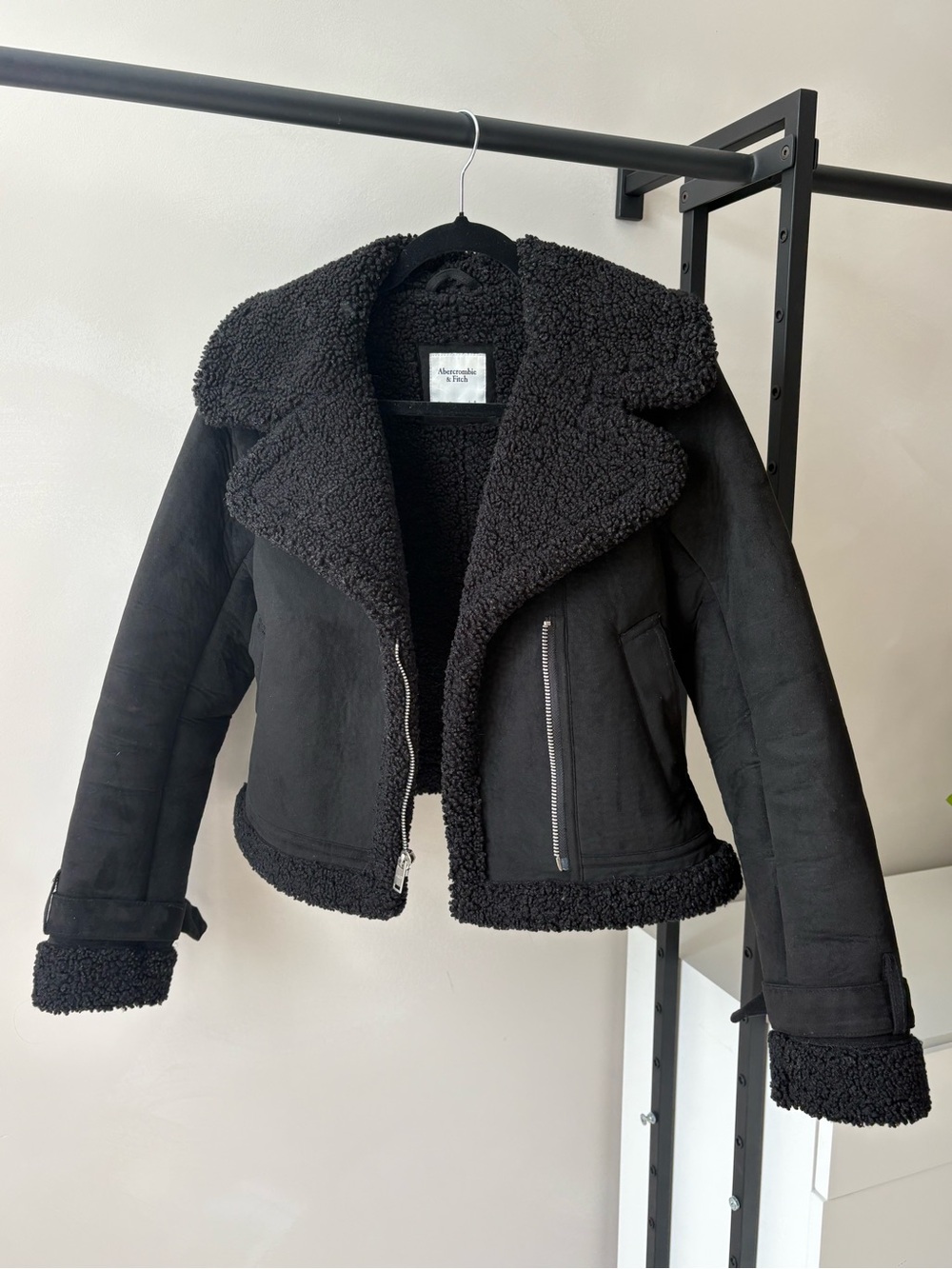 A&F Women’s Black Sherpa Lined Moto Jacket